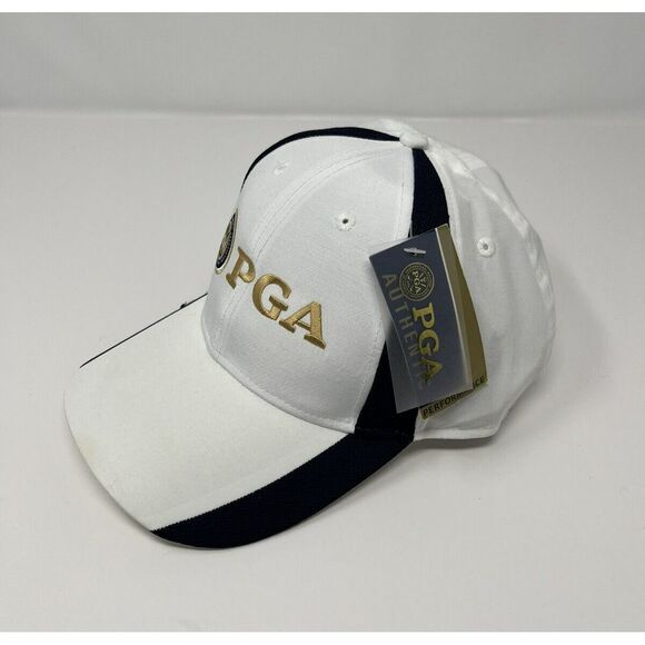 PGA Authentic Performance Cap White Navy Golf Adjustable Coolmax Hat - Picture 2 of 7